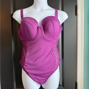 Purple crochet-inset swimsuit